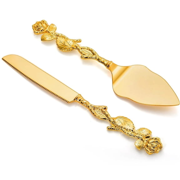 Cake Cutting Set for Wedding, Personalized Gold Cake Knife and Server Set, Custom Cake Serving Set, Engraved Pastry Pie Server Cake Pizza Cutter, Birthday Bridal Gift