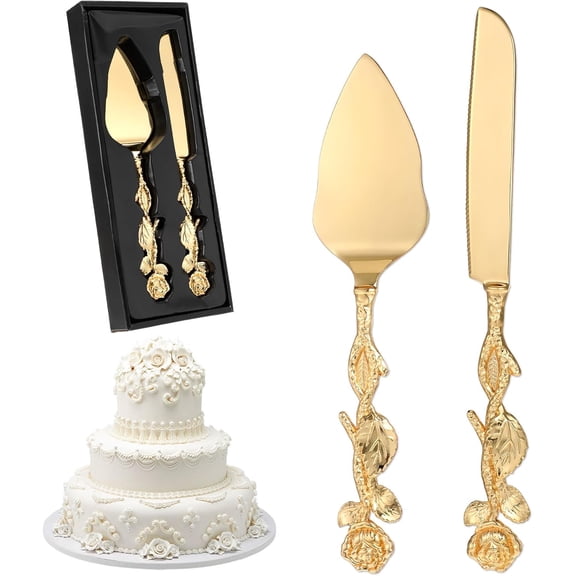 Cake Cutting Set for Wedding, Personalized Gold Knife and Server Set, Custom Serving Engraved Pastry Pie Pizza Cutter, Birthday Bridal Gift