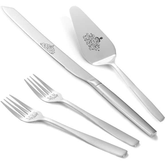Cake Cutting Set for Wedding, Silver Wedding Cake Knife and Server set, 4 Piece Cake Cutter Set with Forks for Wedding Anniversaries (Silver)