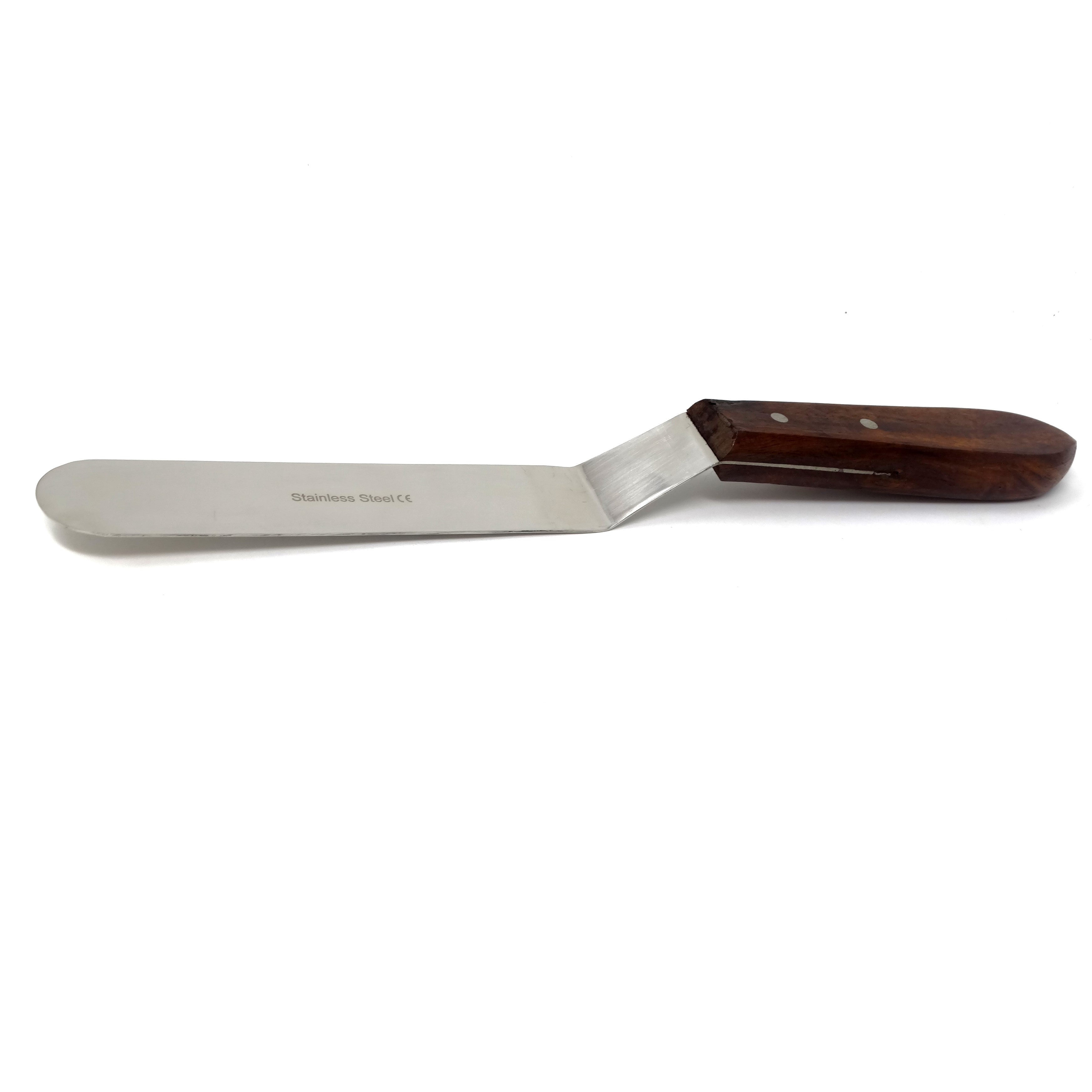 Cake Decorating Angled Icing Spatula, Stainless Steel 8 inch Offset Polished Blade Knife, Wood Handle
