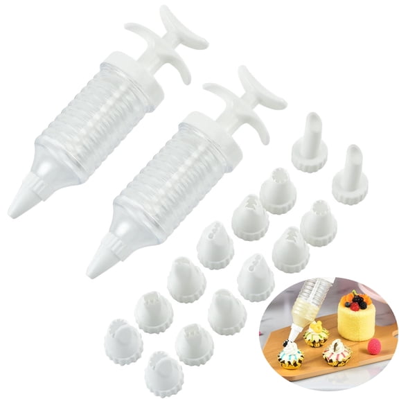 Cake Decorating Gun Cupcake Piping Kit Yahome 16 Piping Tips & Icing Set Plastic Cookie Icing Syringe Cake Decorating Kit Baking Utensil for Stunning Cakes Cupcakes, White