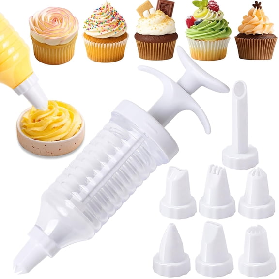 Cake Decorating Gun, White | 8 Piping Tips, Cupcake Icing Piping Kit, Cupcake Injector, Decorating Icing Set