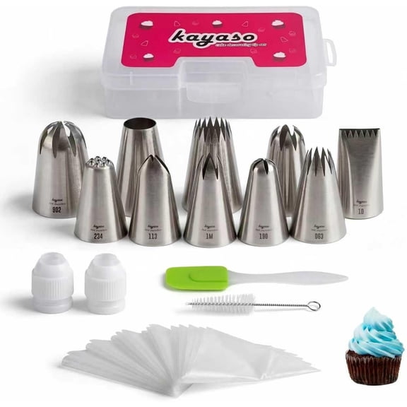 Cake Decorating Icing Piping Tip Set, 10 X-large Decorating Tips Stainless Steel Plus 20 Disposable Pastry Bags