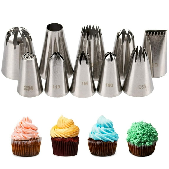 Cake Decorating Icing Piping Tip Set, 10PCS Large Decorating Tips Stainless Steel with20 Disposable Pastry Bags