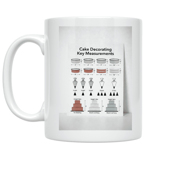 Cake Decorating Key Measurements Mug, Cake Decorators, Bakers, and Celebration Planners, 11 oz White Ceramic
