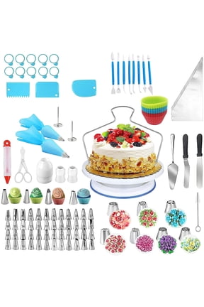 Cake Decorating Kit,132Pcs Cake Decorating Tools with Cake Turntable Stand Icing Piping Bags and Tips Set Baking Supplies Set for Beginner and Cake-Lover