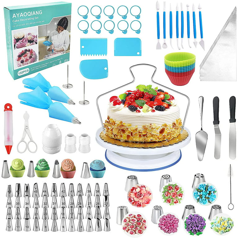 Cake Decorating Kit,132Pcs Cake Decorating with Cake Turntable Stand Icing Bags and Tips Set Baking Supplies Set for Beginner and Cake-Lover - Walmart.com
