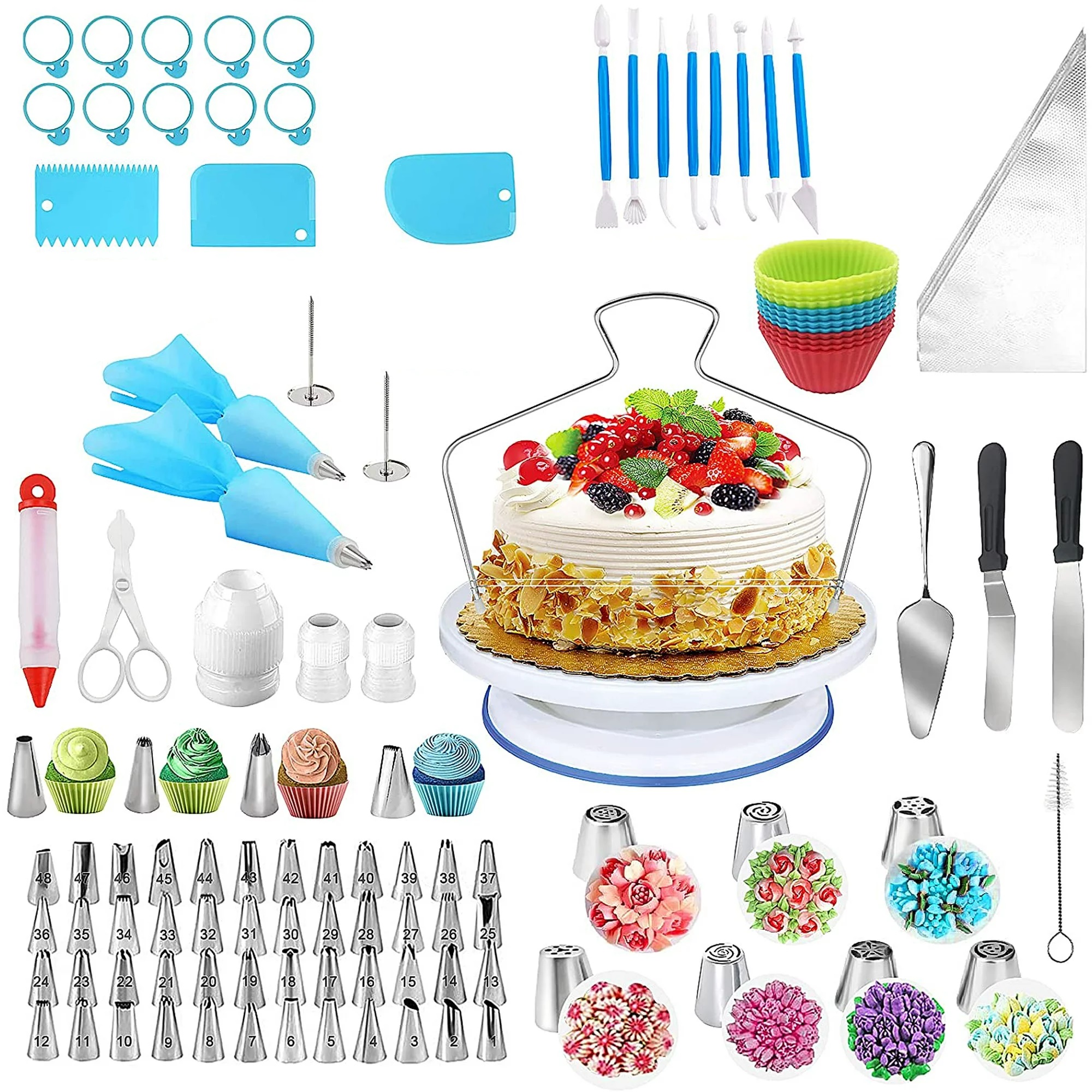 AYAOQIANG 132Pcs Cake Decorating Kit with Turntable Spatula Icing Tips Baking Supplies Walmart