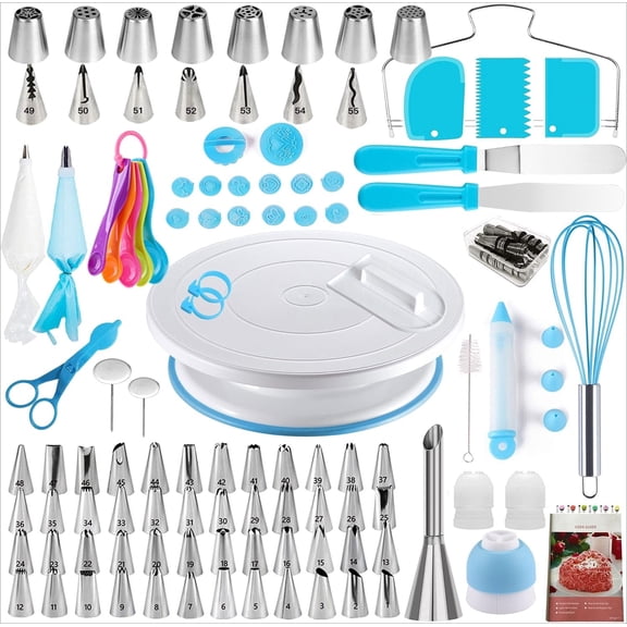 Cake Decorating Kit,137pcs Cake Decorating Supplies with Cake Turntable for Decorating,Pastry Piping Bag,Russian Piping Tips Baking Tools, Cake Baking Supplies for Beginners