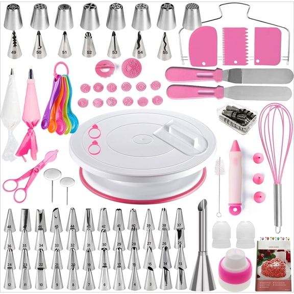 Cake Decorating Kit,137pcs Cake Decorating Supplies with Cake Turntable for Decorating,Pastry Piping Bag,Russian Piping Tips Baking Tools, Cake Baking Supplies for Beginners