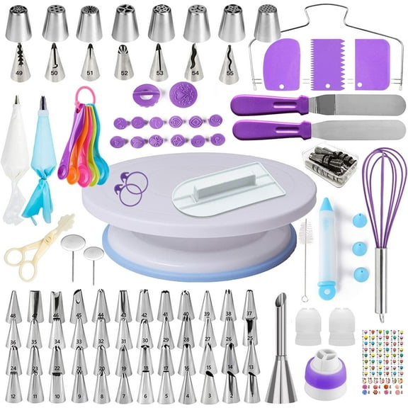 Cake Decorating Kit, 137pcs Cake Decorating Supplies With Cake Turntable For Decorating, Pastry Piping Bag, Russian Piping Tips Tools, Baking Supplies For Beginners