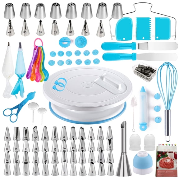 Cake Decorating Kit 137pcs Supplies With Turntable For Pastry Piping Bag Russian Tips Baking Tools Beginners (blue)