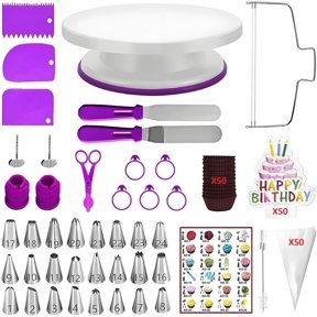 Cake Decorating Kit, 193 count Baking Tools () | Cake Turntable, Leveler, 24 Numbered Icing Tips, 2 Spatulas, 3 Scrapers, 5 Bag Ties, 50 Pastry Bags, 50 Cupcake Liners &
