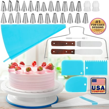 Cake Decorating Kit (65 Pcs), Baking Supplies Set W/ Rotating Turntable & 24 Unique Design Icing Tips, Piping Bags & More by EcoEarth