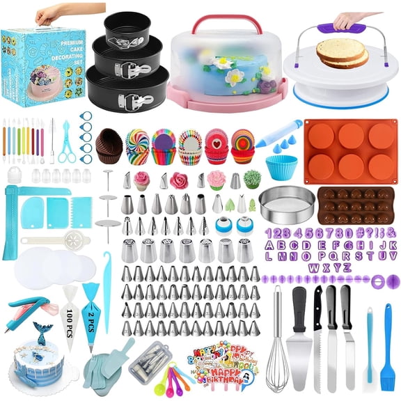 Cake Decorating Kit, Baking Supplies with Decorating Tools, Cake Carrier, Cake Turntable, Piping Bags and Tips, Springform Pans, Cake Decorating Supplies Kit