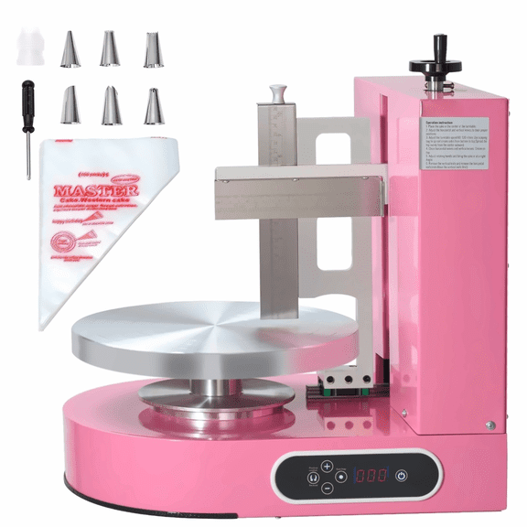 Cake Decorating Machine - 4-12 Inch Frosting Tool, 25-320 RPM, Adjustable Scraper, Low Noise, Pink - Cream Spreading & Smearing for Cakes