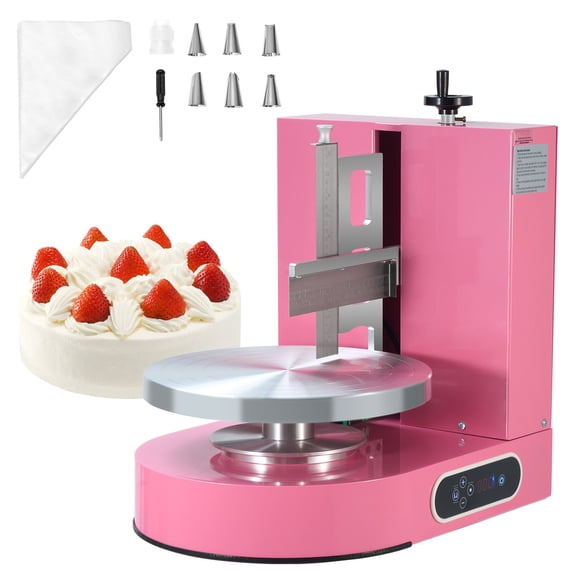 Cake Decorating Machine, Pink Cake Frosting Machine for 4-12 in Cakes, 25-320 RPM Turntable with Adjustable Scraper, 14 in Aluminum Plate, Low Noise Cream Spreader for Bakeries and Dessert Shops