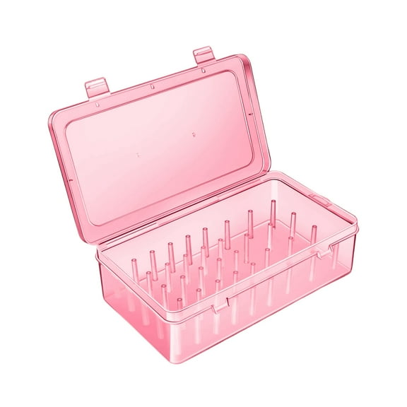 Cake Decorating Piping Tip Storage Case with 42 Pins, Plastic Clear Icing Nozzle Organizer Box for Baking Tools, Cupcake Decoration Kit Container for Home Chefs Pink