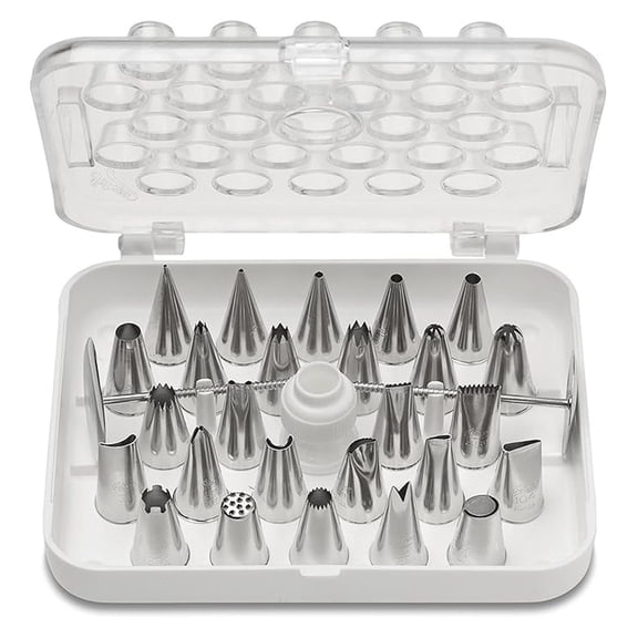 Cake Decorating Set 29 Piece - Stainless Steel Piping Tips Kit with Coupler & Flowers - Professional Baking Tools for Cakes, Cupcakes, Cookies - Hinged Storage Box
