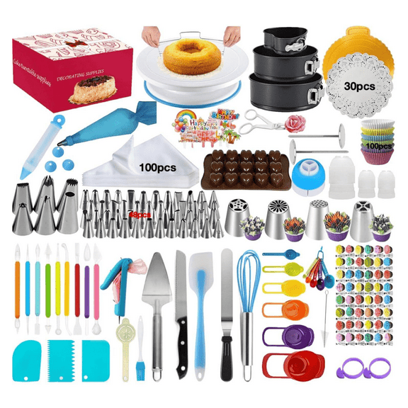 Cake Decorating Set 390pcs - Rotating Turntable, Springform Pans & Nozzles - Professional Baking Kit for Cakes, Cupcakes, Fondant - Pastry Tools for Beginners & Experienced Bakers