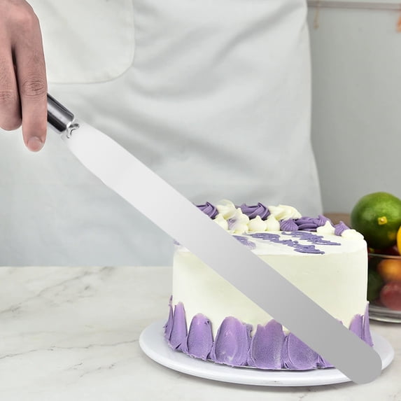 Cake Decorating Spatula, Stainless Steel Offset Icing Spreader, Angled Blade Precision Frosting Knife Baking Tool Set, Silver