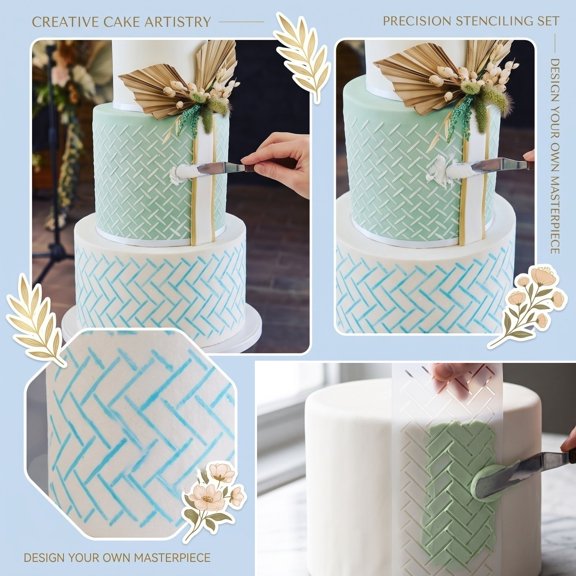 Cake Decorating Stencil Herringbone Totem Pattern 1 Piece Reusable Plastic Mesh Stencil for Baking Spraying Powder Printing on Cake Cookie for DIY Homemade Baking and Holiday Party Dessert Decoration