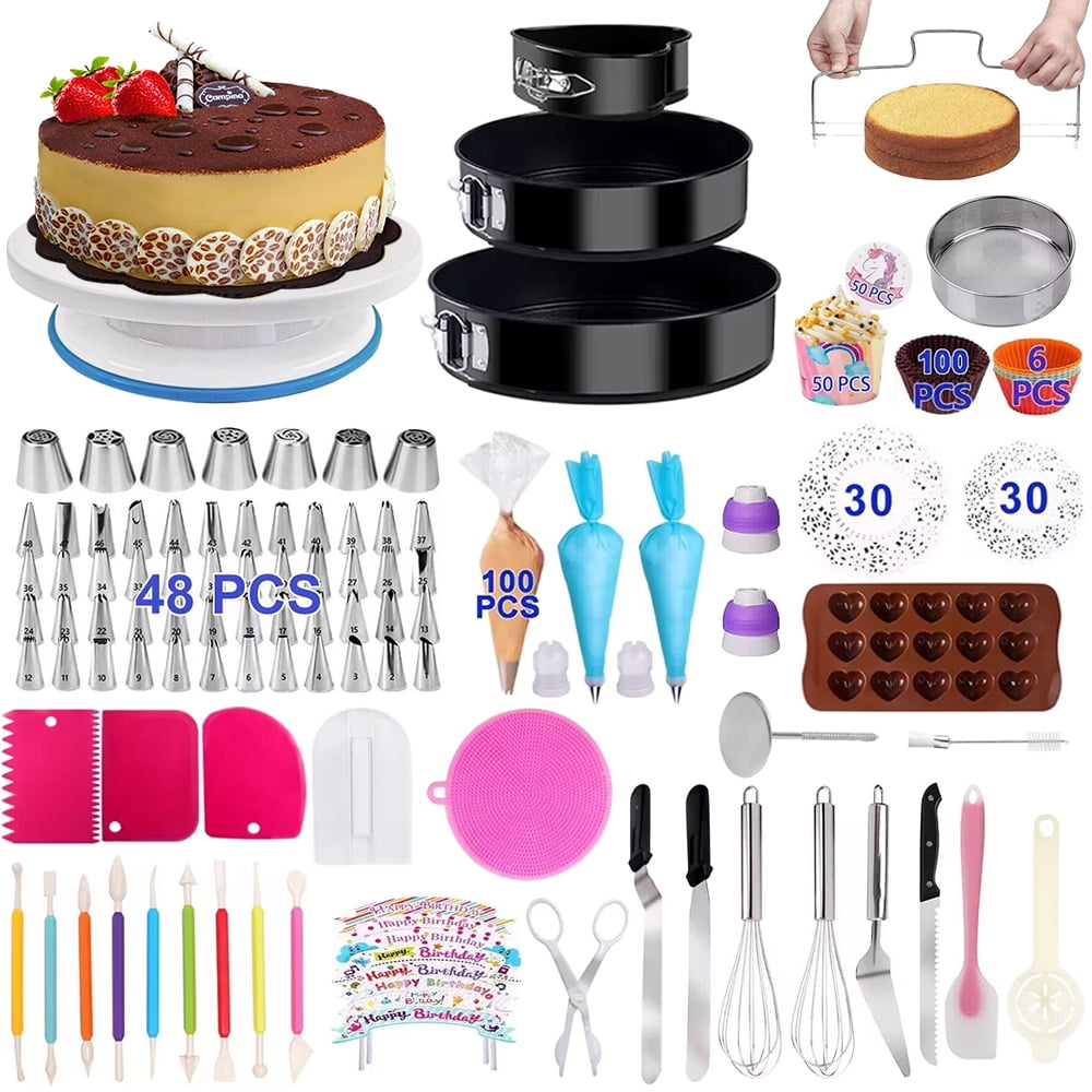 Cake Decorating Supplies 567 PCS Baking Set with Springform Cake Pans Set,  Cake Rotating Turntable, Cake Decorating Kits, Muffin Cup Mold, Cake Baking