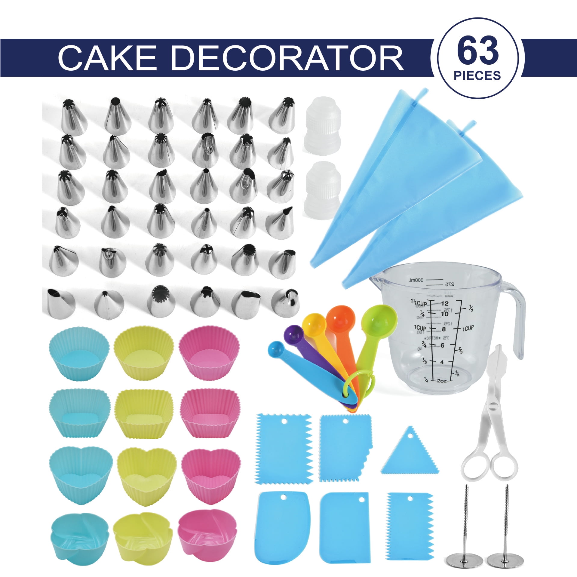 Cake Decorating Supplies 63 Pcs Cake Decorating Kit with 36 Icing Piping Tips, 12 Cake Mold, 6