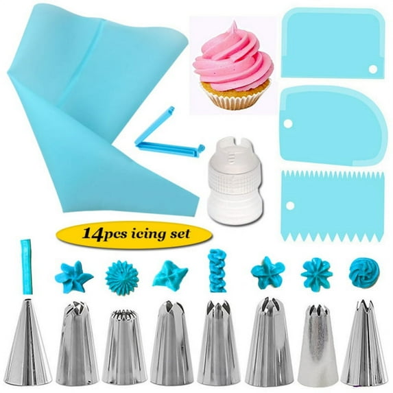 Cake Decorating Supplies Kit, Baking Set include Stainless Steel Cake Decorating Tips & Nozzles Silicone Piping Decorating Bag Piping Tip Coupler Scrappers Flower Nail