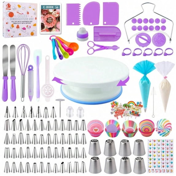 Cake Decorating Supplies Kit Tools 356pcs, Baking Accessories with Cake Turntable, Pastry Piping Bag, Piping Icing Tips for Beginners,Purple