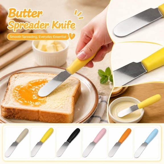 Cake Decorating Supplies, Stainless Steel Cake Spatula, Baking Spatula for Prep, Sturdy Butter Spreader Model, 4X0.5 Inch Non-Slip Orange Handle Flat Tool for Smoothing Frosting,