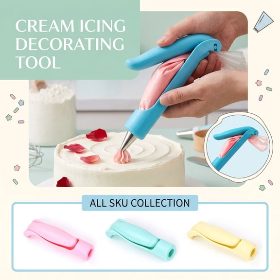 Cake Decorating Tool, Cake Decorating Supplies, Frosting Piping Kit, Piping Accessory, Pink 6.5X1.5 Inch Safe Reusable Squeeze Handle Grip for All Standard Pastry Bags, Effortless