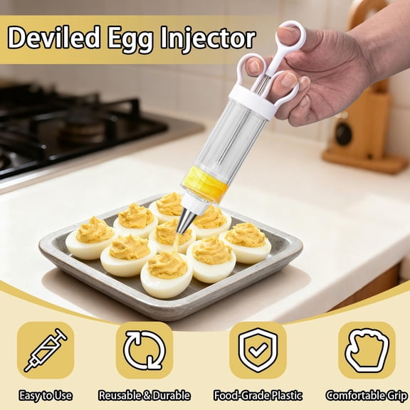Cake Decorating Tool Deviled Egg Injector Piping Tool, Cupcake Icing Piping Deviled Egg Filler Tool With Piping Tip, For Even And Precise Filling, Plastic Clear Injector, Twist-On Nozzle,For Parties