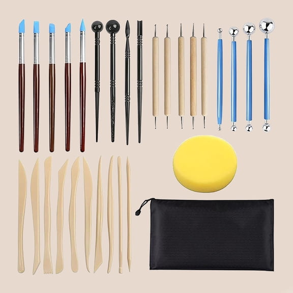 Cake Decorating Tool Set with Storage Bag, Plastic and Stainless Steel Fondant Tool, Clay Sculpting Tools Kits and Pottery Sculpture Tools