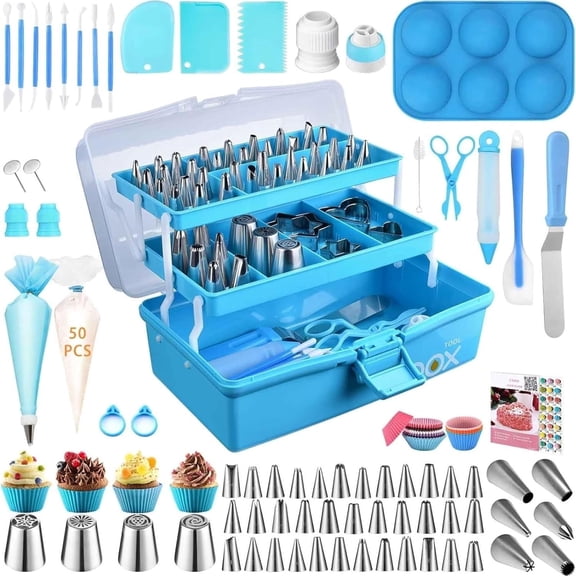 Cake Decorating Tools Supplies Kit 236pcs Baking Tools with Storage Case Cupcake Cookie Frosting Fondant Bakery Set Blue cake decorating
