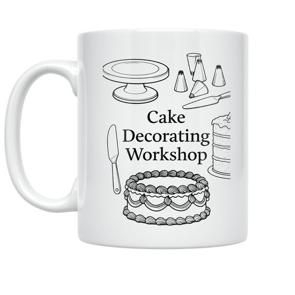 Cake Decorating Workshop Nameplate Mug, Cake Decorators, Bakers, and Celebration Planners, 11 oz White Ceramic