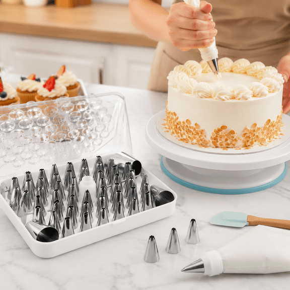 Cake Decorating kit for Beginners-52 Numbered Icing Tips with Pattern Chart,2 Flower Nails and 1 Coupler.Piping Tips Set with storage box.