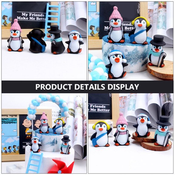 KAKOWELY Adorable Penguin Figurines Set of 4 Multi-Color Penguin Cake Toppers 1.8 x 1.2 x 1 Inches