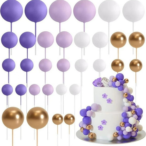 Cake Decoration Balls 32 Pieces Combination Party Wedding Cake Decoration, Purple, Elegant Cake Topper for Weddings, Parties and Special Occasions, 1