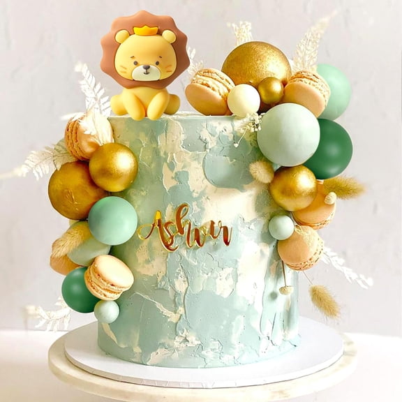 Cake Decoration Set Lion Crown Shaped Metal Ball Topper Gradient Green Leaves Can Be Paired with Baking Decoration Accessories