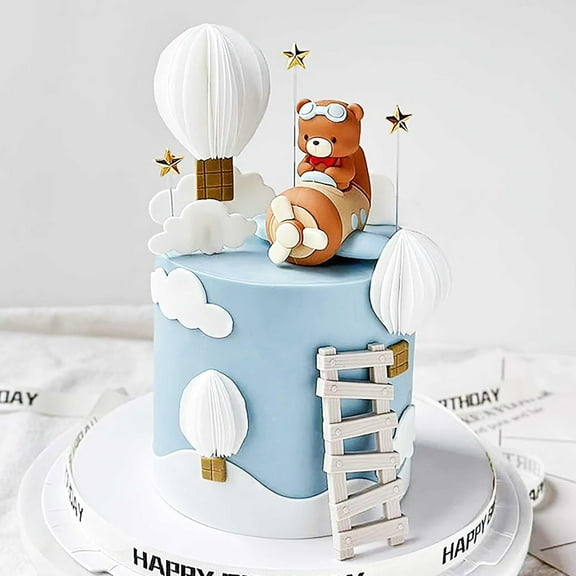 Cake Decoration Set Sky Theme Bear Airplane Hot Air Balloon with Cloud Star Ladder Decoration Baking Tools