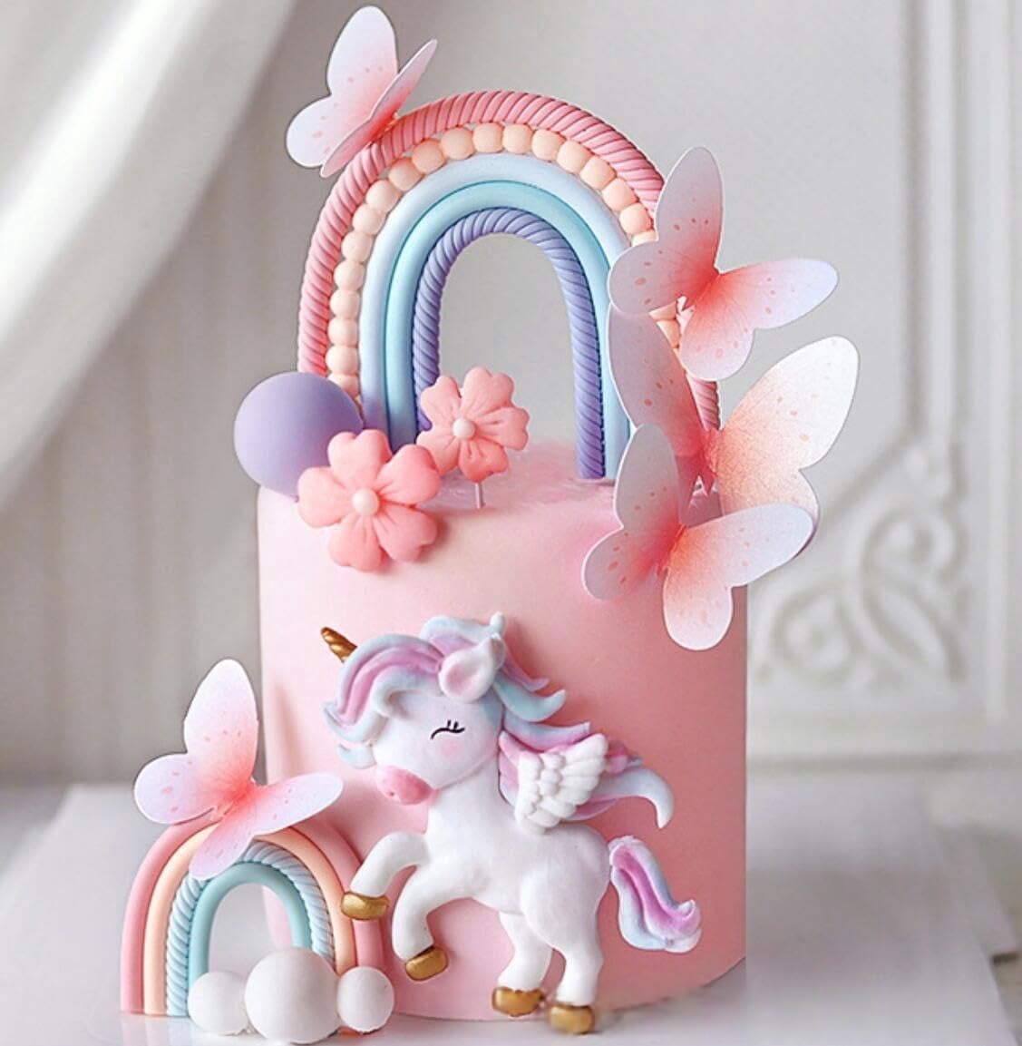 Cake Decoration Set with Rainbow Unicorn Butterfly Flower Toppers ...