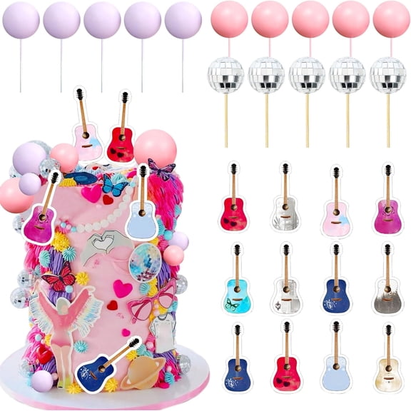 Cake Decoration Topper Set Music Theme Guitar Disco Ball Balloon Party Decorations