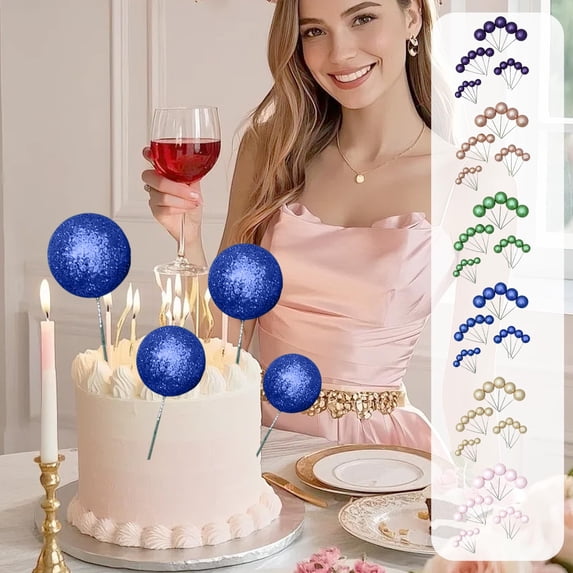 Cake Decorations Baking Toppers 20-Piece Assorted Glitter and Frosted Balls Edible Cake Decor for Birthday Party Dessert Display Cupcake Topping Celebration Baking Supplies Party Tableware