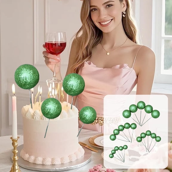 Cake Decorations Glitter Balls 20 Piece Set Assorted Foam Cake Toppers Birthday Party Decorations Cupcake Toppers Baking Supplies for Desserts