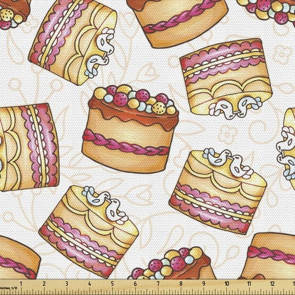 Ambesonne Cake Fabric by the Yard Upholstery, Wedding Inspired Design, 10 Yards, Multicolor