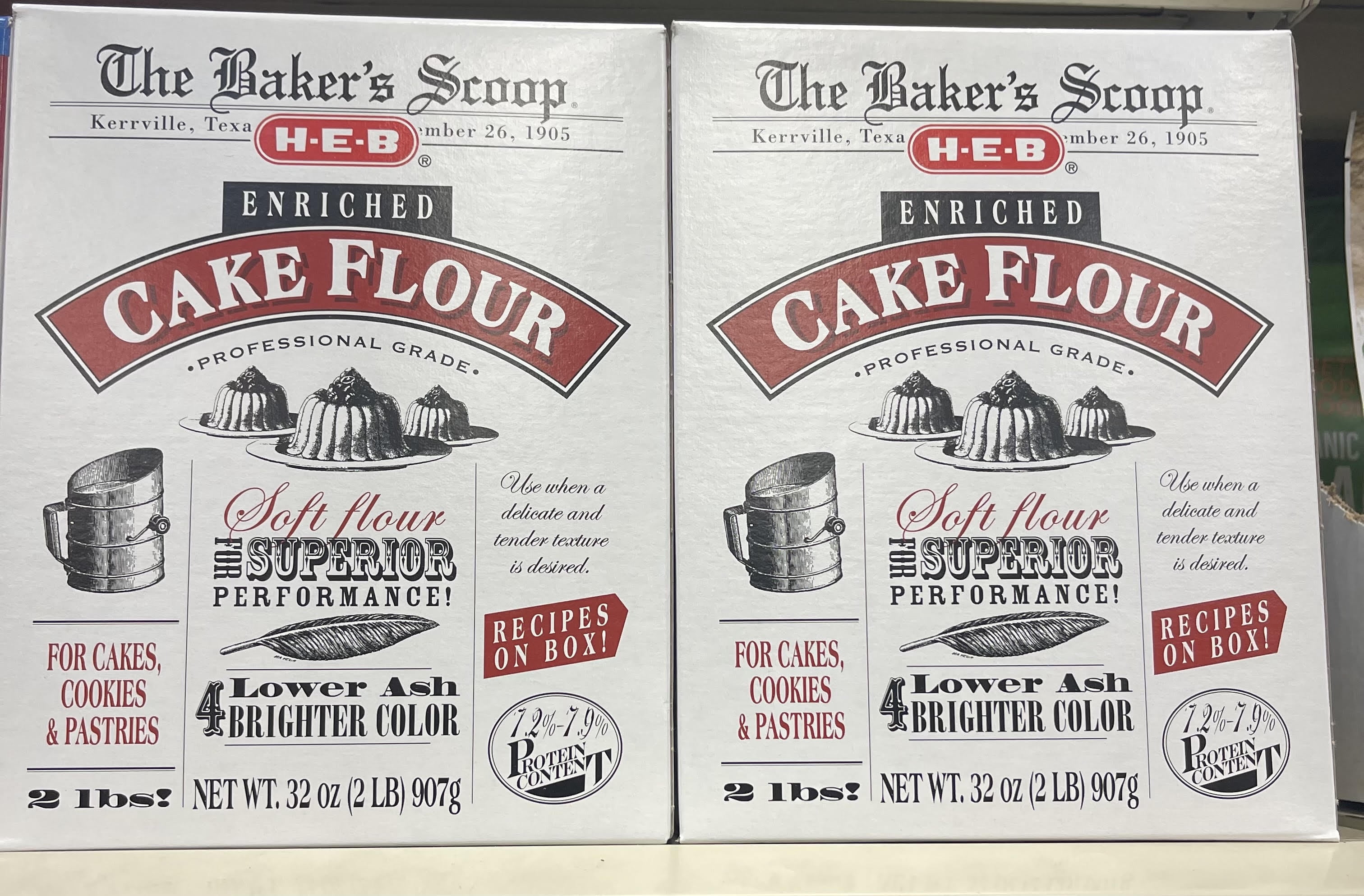 Cake Flour by HEB. The Bakers Scoup 32 oz box of 2.