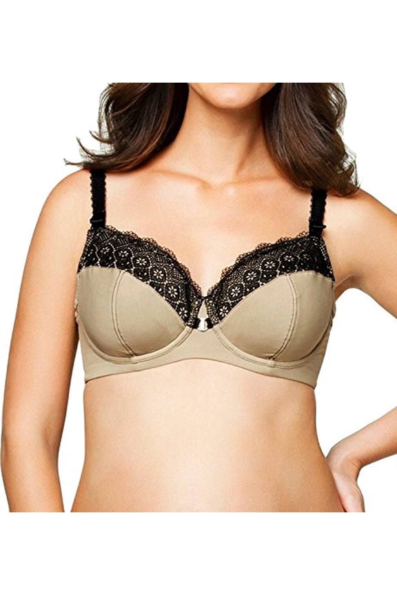 Cake Honeycomb Macaroon Cotton Lined Flexible Wire Balcony Nursing Bra, Olive, 38C