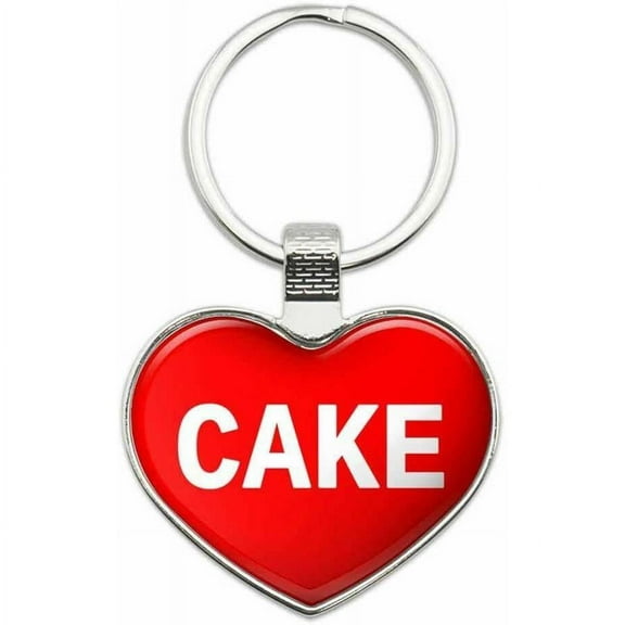 Cake - I Love Places Things Metal Heart Keychain Key Chain Ring, Red