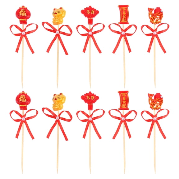 Supvox Festive New Year Cake Topper Red Resin Decoration for Parties 2Sets